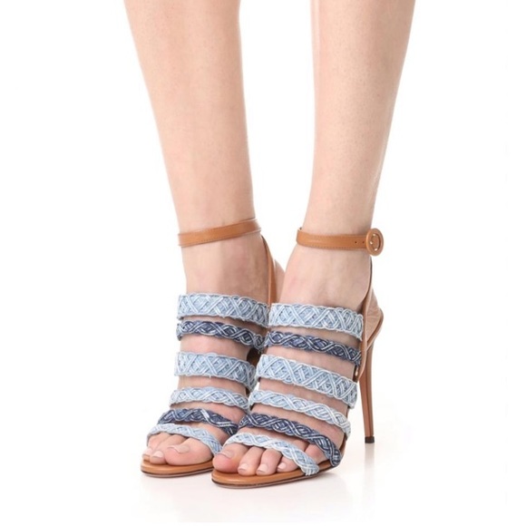 NWT Aquazzura Tyra blue denim strappy heels - Picture 2 of 4